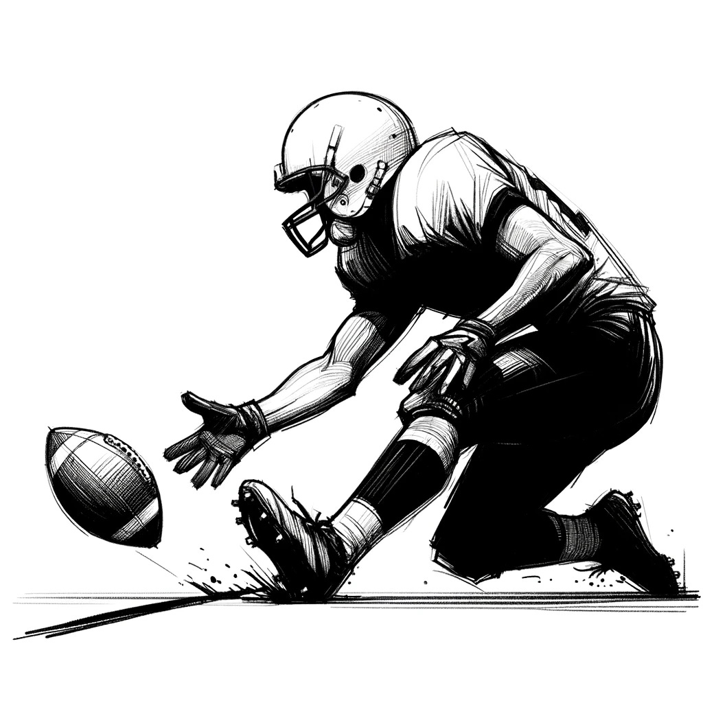 Football player fumbling the ball